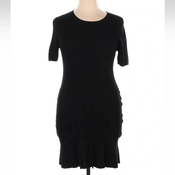 J. Crew Black Ribbed Knit Flare Midi Dress Stretchy Career Party Chic Size XL - Picture 1 of 3